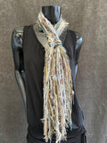 Bohemian style Fringe Scarf in ivory tan aqua funky petite scarf