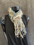 Bohemian style Fringe Scarf in ivory tan aqua funky petite scarf