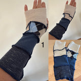 Fabric knit upcycled arm warmers, wrist cuffs, fabric fingerless gloves, upcycled sweater sleeves, Katwise arm warmers, fingerless mittens