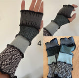 Fabric knit upcycled arm warmers, wrist cuffs, fabric fingerless gloves, upcycled sweater sleeves, Katwise arm warmers, fingerless mittens