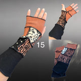 Fabric knit upcycled arm warmers, wrist cuffs, fabric fingerless gloves, upcycled sweater sleeves, Katwise arm warmers, fingerless mittens