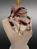 Upcycled couture neck cowl scarf in red black gold, boho chic post apocalyptic, plaid neckwarmer, deconstruct clothing