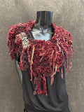 Knit bohemian inspired fantasy burgundy red cowl with snap closure, artwear, Viking style