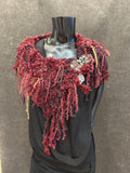 Knit bohemian inspired fantasy burgundy red cowl with snap closure, artwear, Viking style