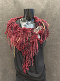 Knit bohemian inspired fantasy burgundy red cowl with snap closure, artwear, Viking style