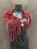 Knit bohemian inspired fantasy burgundy red cowl with snap closure, artwear, Viking style