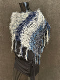 Poncho, Gray taupe jean blue bohemian inspired knit Poncho,Bohemianstevie nicks style