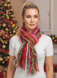 Christmas Color Fringie art yarn Scarf, red, green, lime, white pink glitzy yarns, secret Santa gift, ugly sweater