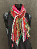 Christmas Color Fringie art yarn Scarf, red, green, lime, white pink glitzy yarns, secret Santa gift, ugly sweater