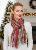 Christmas Color Fringie art yarn Scarf, red, green, lime, white pink glitzy yarns, secret Santa gift, ugly sweater