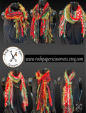 Christmas Color Fringie art yarn Scarf, red, green, lime, white pink glitzy yarns, secret Santa gift, ugly sweater