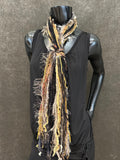 Art yarn Fringie Boho scarf in black and beige,  Bohemian or Indie yarn scarf, ribbon scarf, women gifts