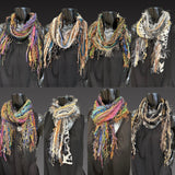 Art yarn Fringie Boho scarf in black and beige,  Bohemian or Indie yarn scarf, ribbon scarf, women gifts