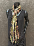 Fringie Yarn Scarf, black blue green luxury art yarn Scarf, boho fashion, short scarf