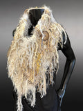 Luxury women poncho, Fur poncholette, Knit fringed winter white cowl with fringe