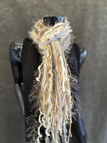 Fringie Yarn Scarf in winter white, handmade long Scarf, boho fashion