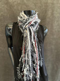 Fringie Yarn Scarf, Gray Maroon burgundy handmade boho style Scarf