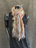 Fringie Yarn Scarf, Gray Rust Tan handmade boho funky Scarf