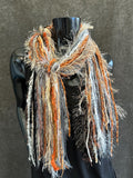 Fringie Yarn Scarf, Gray Rust Tan handmade boho funky Scarf