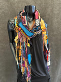 Pop culture vibrant color rainbow Boho fabric plus art yarn Scarf, street style scarf