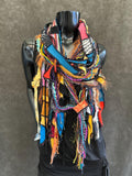 Pop culture vibrant color rainbow Boho fabric plus art yarn Scarf, street style scarf