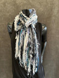 Fringie Yarn Scarf, gray aqua teal black boho style Scarf