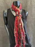 Fringie scarf in red purple gold, Fringe Scarf, art yarn, bohemian, boho chic