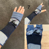 Fabric knit upcycled arm warmers, wrist cuffs, fabric fingerless gloves, upcycled sweater sleeves, Katwise arm warmers, fingerless mittens