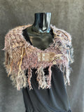 Luxury knit artisan fringe cowl with snaps, Indie capulet, bohemian inspired fashion,