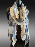 Upcycled Bohemian Denim blue gray Fabric Scarf