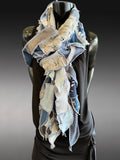 Upcycled Bohemian Denim blue gray Fabric Scarf