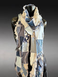 Upcycled Bohemian Denim blue gray Fabric Scarf