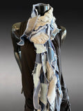 Upcycled Bohemian Denim blue gray Fabric Scarf
