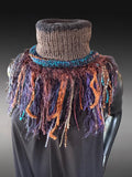 Knit Handmade reversible turtleneck neckwarmer cowl with fringe in dark jewel tone