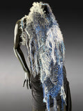 Hand knit Fringed Boho chic poncho in Blue gray cover-up, bohemian, cowgirl style
