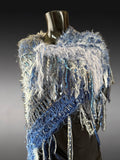 Hand knit Fringed Boho chic poncho in Blue gray cover-up, bohemian, cowgirl style