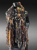 Handmade artistic knit black rust scarf, Fall color Bohemian fashion, scarf