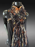 Handmade artistic knit black rust scarf, Fall color Bohemian fashion, scarf