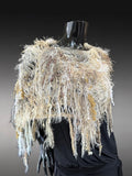 Boho knit poncho in ivory beige, fringed shawl tribal wrap, Tribal Wrap