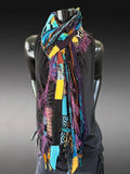 Pop culture vibrant color Boho fabric and yarn Scarf