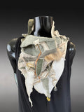 Upcycled eco-couture neck cowl scarf in tan olive gray, boho chic fashion cowl