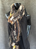 Boho Fabric Fringe Scarf Animal Print Artwear