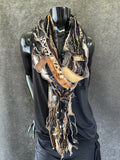 Boho Fabric Fringe Scarf Animal Print Artwear