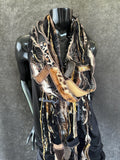 Boho Fabric Fringe Scarf Animal Print Artwear