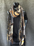 Boho Fabric Fringe Scarf Animal Print Artwear
