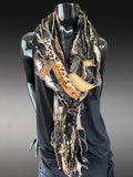 Boho Fabric Fringe Scarf Animal Print Artwear