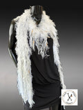Hand Knit Bohemian Fur scarf with fringe in Taupe white Ivory