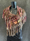 Hand knit Boho Cowl with leather clasp closure and clasp