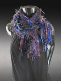Handmade Boho Indie style art scarf in jewel tones and Electric Blue purple