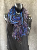 Handmade Boho Indie style art scarf in jewel tones and Electric Blue purple